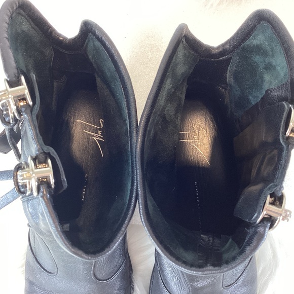 GIUSEPPE ZANOTTI BLACK LEATHER MOTO COMBAT BOOTS ZIPPERS STRAPS EUR 38 US 8 - Picture 11 of 14